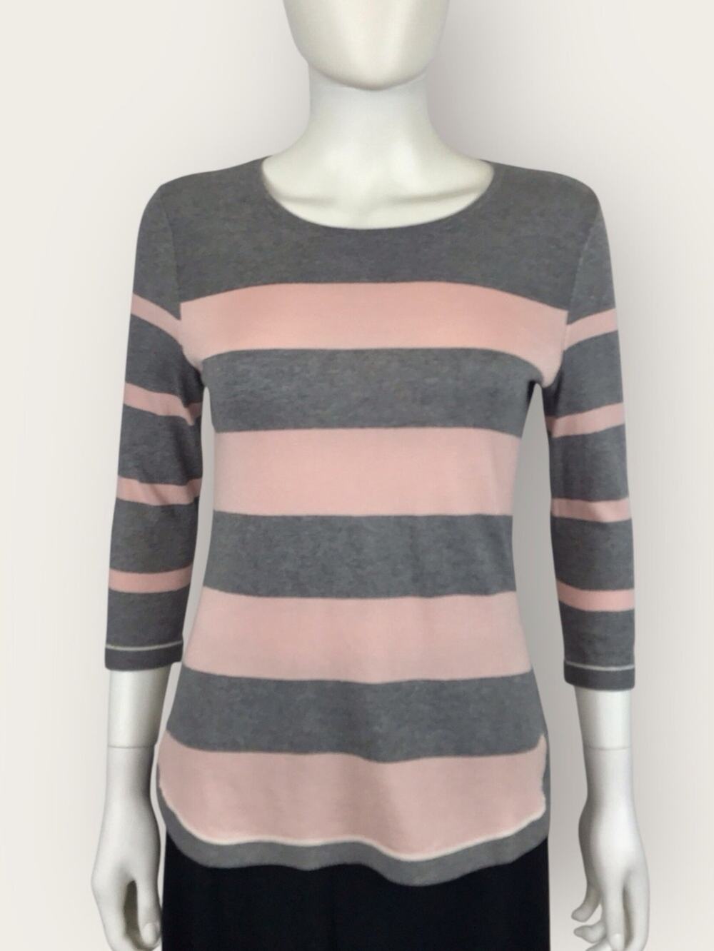 Talbots Pink & Gray Striped Knit Blouse Cotton Blend 3/4 Sleeves